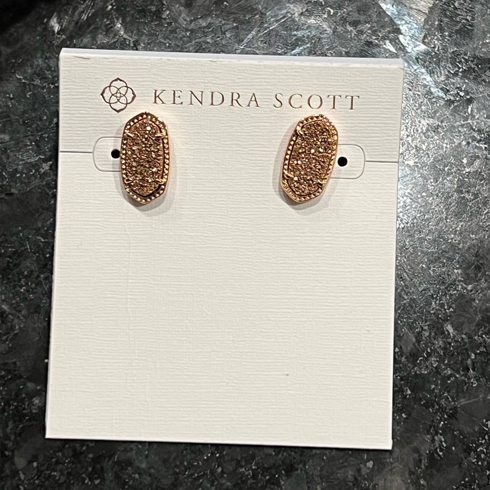 Kendra Scott Ellie Rose Gold Stud Earrings in Rose Gold Drusy